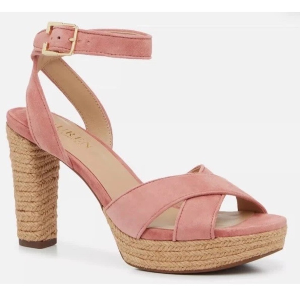 Woman's Lauren Ralph Lauren Pastel Pink Leather Sasha Platform Sandal Size 7 New - Picture 2 of 9